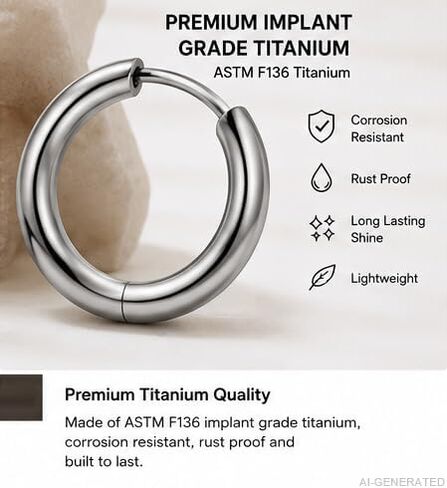 G23 Titanium Hoop Earrings for Sensitive Ears, Hypoallergenic 3 Sizes | implant grade titanium, cartilage nose helix tragus earlobe use, daily wear sleep comfort, minimalist unisex style in Saudi Arabia