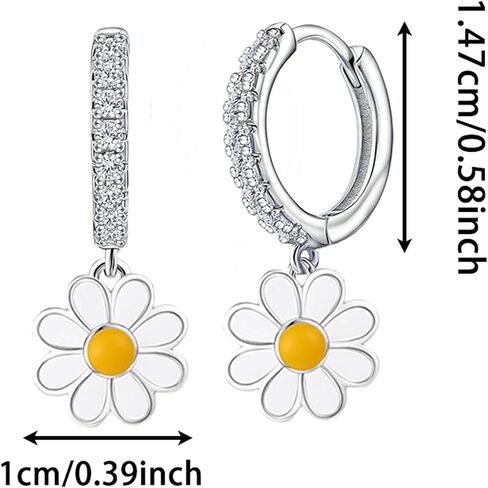 Daisy Hoop Earrings White Simple Drip Glue Flower Dangle Earrings S925 Sterling Silver Small Sweet Cute Sunflower Cartilage Huggie Earrings for Women Bff Birthday Gifts Beach Jewelry for Summer in Saudi Arabia