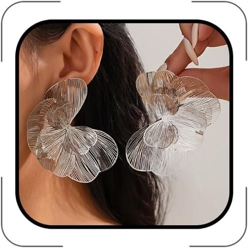 Flower Earrings for Women,Gold Silver Flower Floral Hoop Earrings Trendy Boho Spring Summer Irregular Leaf Floral Large Stud Earring Statement Jewelry Accessories in Saudi Arabia