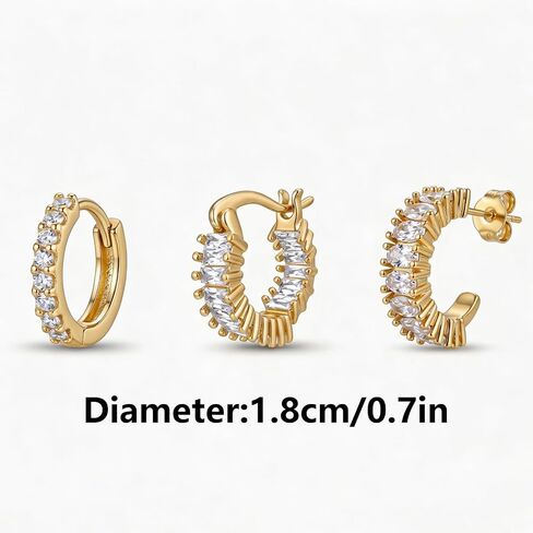 3Pcs Gold Huggie Earrings for Women Dainty CZ Stacks Earring Hypoallergenic Statement Small Hoops Earrings Trendy Non Tarnish Jewelry in Saudi Arabia