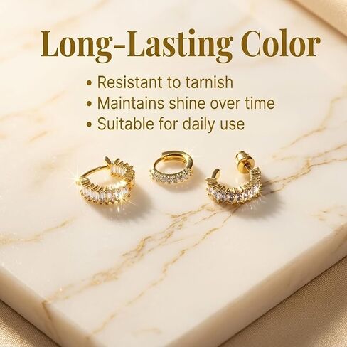 3Pcs Gold Huggie Earrings for Women Dainty CZ Stacks Earring Hypoallergenic Statement Small Hoops Earrings Trendy Non Tarnish Jewelry in Saudi Arabia