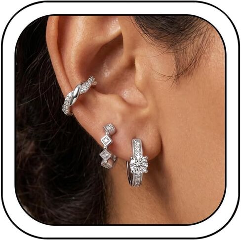 3Pcs Gold Huggie Earrings for Women Dainty CZ Stacks Earring Hypoallergenic Statement Small Hoops Earrings Trendy Non Tarnish Jewelry in Saudi Arabia