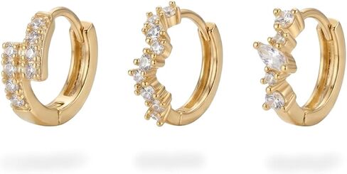 3Pcs Gold Huggie Earrings for Women Dainty CZ Stacks Earring Hypoallergenic Statement Small Hoops Earrings Trendy Non Tarnish Jewelry in Saudi Arabia