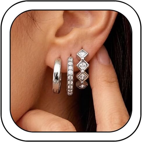 3Pcs Gold Huggie Earrings for Women Dainty CZ Stacks Earring Hypoallergenic Statement Small Hoops Earrings Trendy Non Tarnish Jewelry in Saudi Arabia