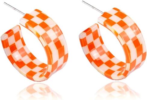 80s Retro Acrylic C Shaped Big Hoop Earrings Colorful Lightweight Geometric Plaid Earrings Chunky Exaggerated Statement Jewelry for Women in Saudi Arabia