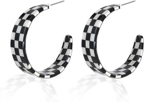 80s Retro Acrylic C Shaped Big Hoop Earrings Colorful Lightweight Geometric Plaid Earrings Chunky Exaggerated Statement Jewelry for Women in Saudi Arabia