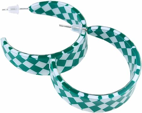 80s Retro Acrylic C Shaped Big Hoop Earrings Colorful Lightweight Geometric Plaid Earrings Chunky Exaggerated Statement Jewelry for Women in Saudi Arabia