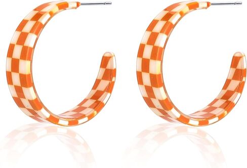 80s Retro Acrylic C Shaped Big Hoop Earrings Colorful Lightweight Geometric Plaid Earrings Chunky Exaggerated Statement Jewelry for Women in Saudi Arabia