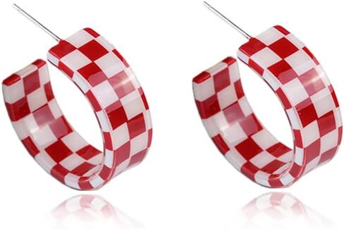 80s Retro Acrylic C Shaped Big Hoop Earrings Colorful Lightweight Geometric Plaid Earrings Chunky Exaggerated Statement Jewelry for Women in Saudi Arabia