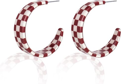 80s Retro Acrylic C Shaped Big Hoop Earrings Colorful Lightweight Geometric Plaid Earrings Chunky Exaggerated Statement Jewelry for Women in Saudi Arabia