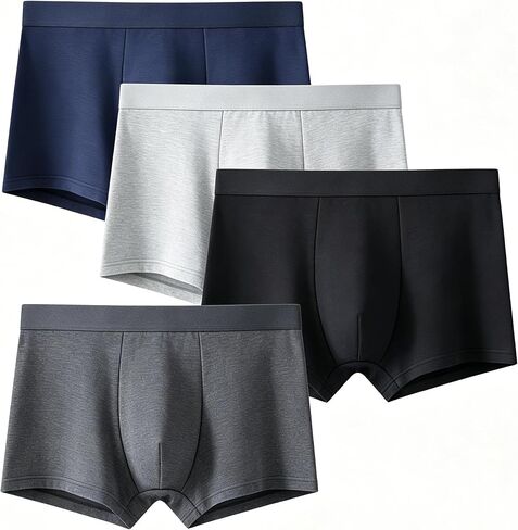 Men's Cotton Boxer Briefs Soft Breathable 4-Pack Multi-Color Set in Kuwait