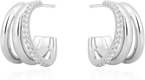 ARSIS Circling Light Double/Triple Hoop Huggie Earrings for Women, Gold/Platinum Plated Hoop Earrings wiht CZ or C Hoops, Hypoallergenic S925 Sterling Silver Posts, Lightweight, Jewelry Gift for Her in Saudi Arabia