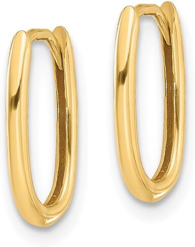 14k Real Yellow Gold High Polished Oval Hinged Hoop Earrings, 13mm in Saudi Arabia