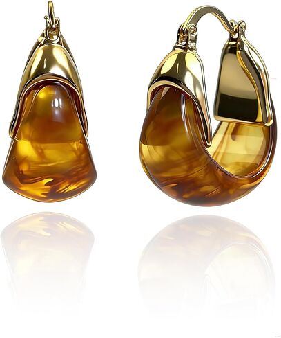 14k Gold Plated Resin Hoop Earrings for Women Trendy, Retro Chunky Lightweight Hoop Drop Statement Jewelry Earrings for Party Wedding in Saudi Arabia