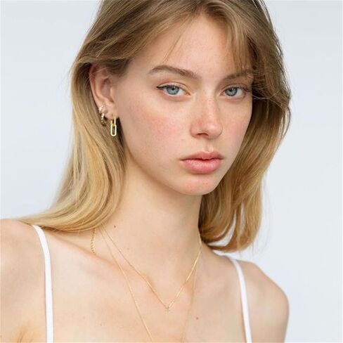18K Gold Plated Paperclip Earrings for Women Cubic Zircon Gold Rectangle Statement Hoop Earrings Simple Dainty Chain Link Earrings in Kuwait