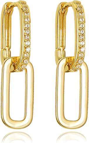 18K Gold Plated Paperclip Earrings for Women Cubic Zircon Gold Rectangle Statement Hoop Earrings Simple Dainty Chain Link Earrings in Kuwait