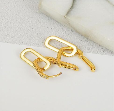 18K Gold Plated Paperclip Earrings for Women Cubic Zircon Gold Rectangle Statement Hoop Earrings Simple Dainty Chain Link Earrings in Kuwait