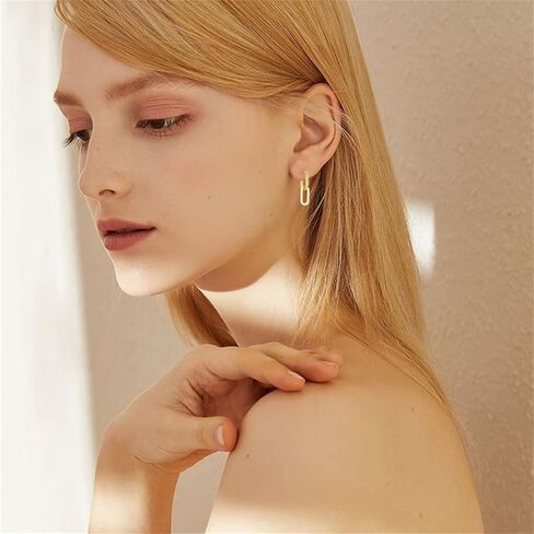 18K Gold Plated Paperclip Earrings for Women Cubic Zircon Gold Rectangle Statement Hoop Earrings Simple Dainty Chain Link Earrings in Kuwait