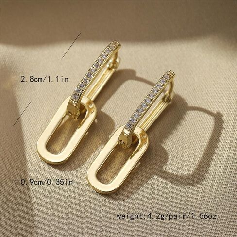 18K Gold Plated Paperclip Earrings for Women Cubic Zircon Gold Rectangle Statement Hoop Earrings Simple Dainty Chain Link Earrings in Kuwait