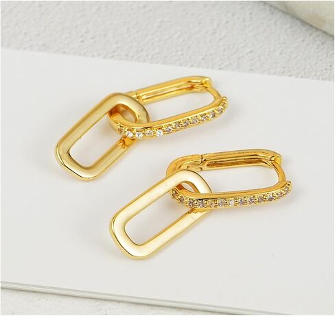 18K Gold Plated Paperclip Earrings for Women Cubic Zircon Gold Rectangle Statement Hoop Earrings Simple Dainty Chain Link Earrings in Kuwait