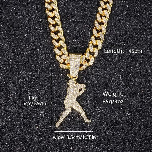 Men’s Hip Hop Rhinestone Baseball Athlete Pendant Necklace Rock Rapper Jewelry, Gothic Punk Rock Iced Out Gold Baseball Player Sports Cuban Link Chain for Men in Saudi Arabia
