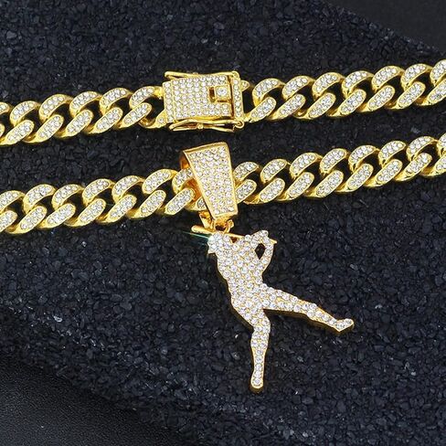 Men’s Hip Hop Rhinestone Baseball Athlete Pendant Necklace Rock Rapper Jewelry, Gothic Punk Rock Iced Out Gold Baseball Player Sports Cuban Link Chain for Men in Saudi Arabia