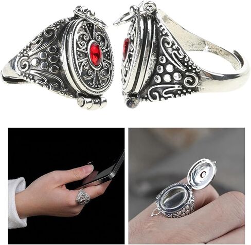 Openable Gawu Box Rings with Secret Compartment Adjustable Size Opening Alloy Fashion Accessory for Trendy Outfits Secret Compartment in Saudi Arabia