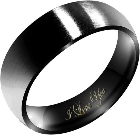 Everstone Women's Matte & Brushed 3MM & 5MM & 7MM Dome Promise Ring Wedding Bands Titanium Ring Color: Black Engraved I Love You in Saudi Arabia