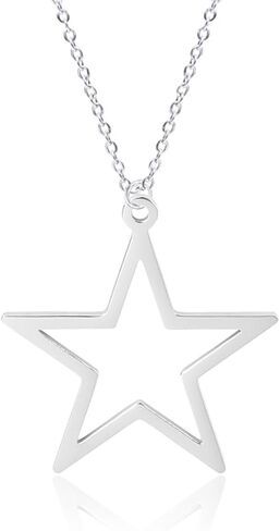 Meimimix Stainless Steel Star Pendant Necklace for Women Men, Hollow Star Enamel Charm Chain Necklace, Chunky Link Chain Necklace, Hip Hop Y2K Aesthetic Jewelry Gift in Saudi Arabia