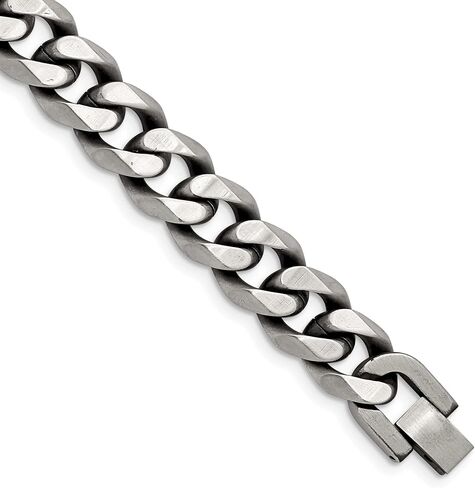 Reeds Stainless Steel Antique and Brushed Curb Chain Bracelet | 13mm | 8.5 Inches | Men's in Saudi Arabia
