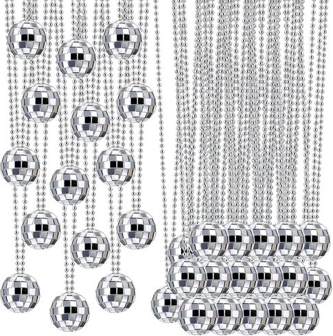 60 Pcs Mirror Disco Ball Necklaces Bulk, 1.1 Inch Silver Hanging Balls Ornaments for 70s Disco Party Favors, Dance Supplies, Festival Decorations and Costume Accessories in Saudi Arabia