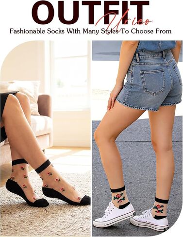 Urieo Women Sheer Socks Flower See Through Sock Lace Transparent Socks（5 Pairs） in Kuwait