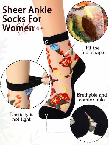 Urieo Women Sheer Socks Flower See Through Sock Lace Transparent Socks（5 Pairs） in Kuwait