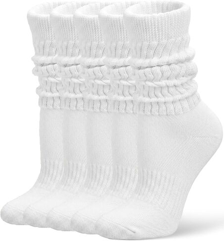 5 Pairs Slouchy Socks for Women, Slouch Scrunch Boot Socks | Soft Cotton Material, Crew Calf Tube, Arch Support, Anti-Slip Cuff, Excellent Elasticity, Fits for Size 5-11, Solid Color in Saudi Arabia