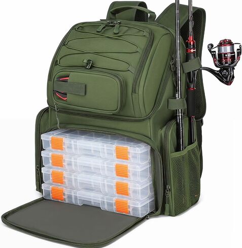 HAMBOLY 50L Fishing Backpack with Tackle Boxes, Cooler & Rod Holders in Kuwait