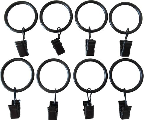 TopZone Black Metal Curtain Rings with Clips, 1.57 Inch Drapery Rod Rings, 8 Pack, Window Curtain Clips in Saudi Arabia