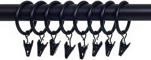 TopZone Black Metal Curtain Rings with Clips, 1.57 Inch Drapery Rod Rings, 8 Pack, Window Curtain Clips in Saudi Arabia