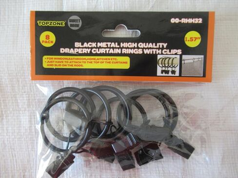 TopZone Black Metal Curtain Rings with Clips, 1.57 Inch Drapery Rod Rings, 8 Pack, Window Curtain Clips in Saudi Arabia