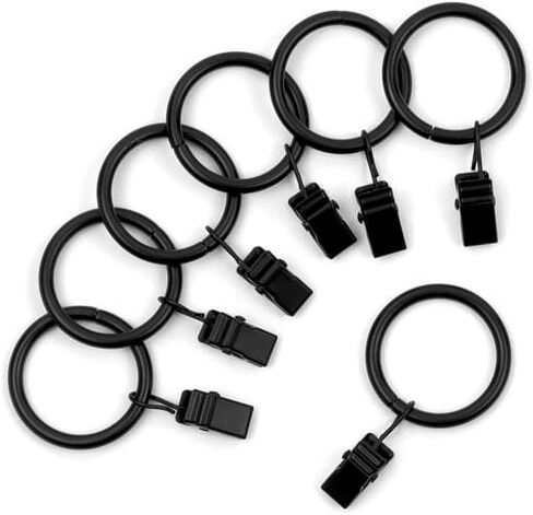 TopZone Black Metal Curtain Rings with Clips, 1.57 Inch Drapery Rod Rings, 8 Pack, Window Curtain Clips in Saudi Arabia
