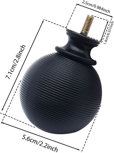 FDXGYH 2 Pcs Curtain End Cap Finials for 1 Inch Curtain Rod | Curtain End Caps Corrugated with M6 Screws Ball Diameter 6.0 cm / 2.36 Inch (Black) in Kuwait