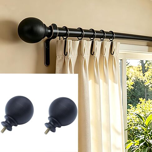 FDXGYH 2 Pcs Curtain End Cap Finials for 1 Inch Curtain Rod | Curtain End Caps Corrugated with M6 Screws Ball Diameter 6.0 cm / 2.36 Inch (Black) in Kuwait