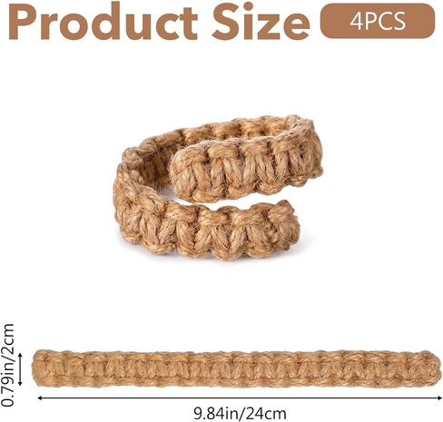 4 PCS Outdoor Curtain Ties, Natural Jute & Cotton Farmhouse Curtain Tiebacks with No-Drill Design (Brown, 9.4 X 0.8 Inches) in Saudi Arabia
