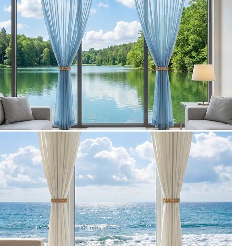 4 PCS Outdoor Curtain Ties, Natural Jute & Cotton Farmhouse Curtain Tiebacks with No-Drill Design (Brown, 9.4 X 0.8 Inches) in Saudi Arabia