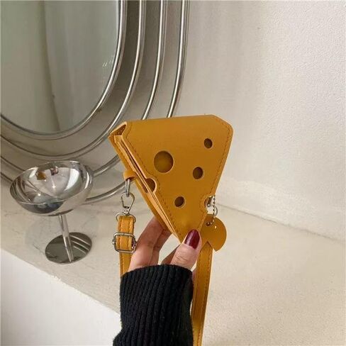 Fashion PU Leather Cheese Shaped Crossbody Bag, Creative Mini Shoulder Bag Fashion Handbag Wallet Purse for Women in Saudi Arabia