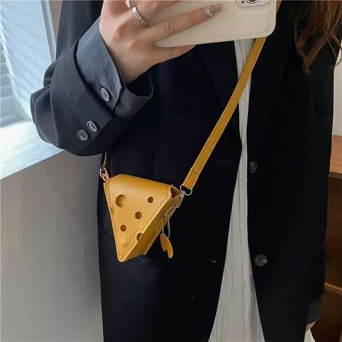 Fashion PU Leather Cheese Shaped Crossbody Bag, Creative Mini Shoulder Bag Fashion Handbag Wallet Purse for Women in Saudi Arabia