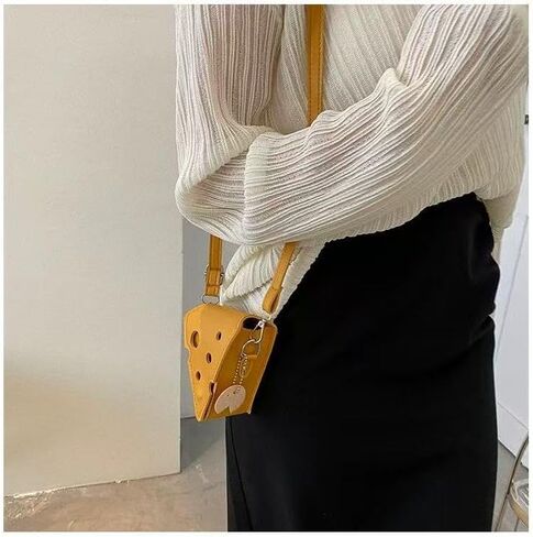 Fashion PU Leather Cheese Shaped Crossbody Bag, Creative Mini Shoulder Bag Fashion Handbag Wallet Purse for Women in Saudi Arabia