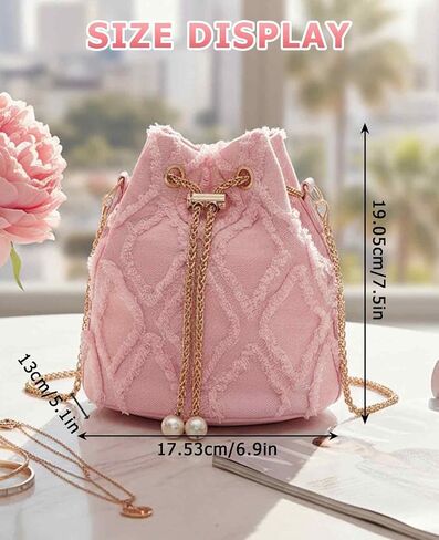 Jean Purses for Women, Denim Quilted Drawstring Crossbody Bags Bucket (Pink) in Saudi Arabia