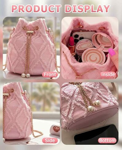 Jean Purses for Women, Denim Quilted Drawstring Crossbody Bags Bucket (Pink) in Saudi Arabia