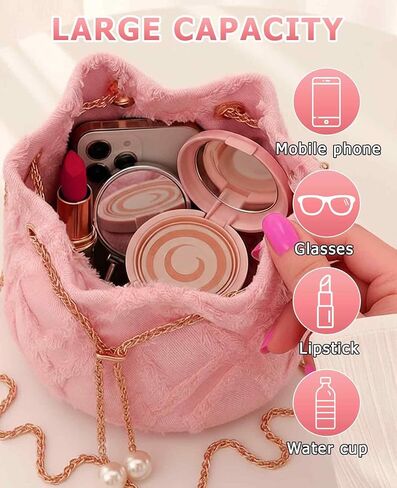Jean Purses for Women, Denim Quilted Drawstring Crossbody Bags Bucket (Pink) in Saudi Arabia