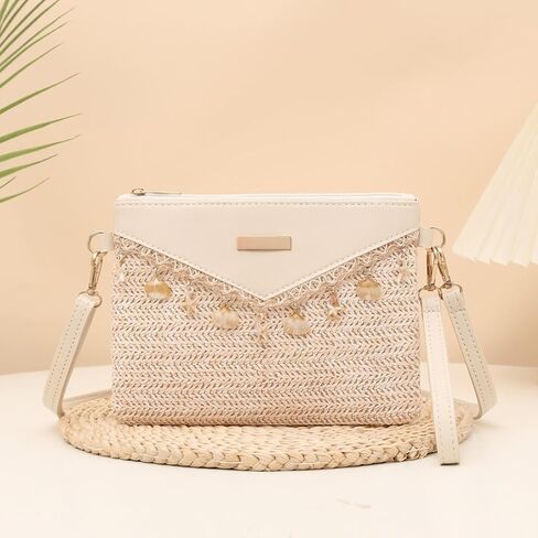 Women's summer beach crossbody bag, bohemian-style clutch with seashell charm and adjustable shoulder strap. in Kuwait